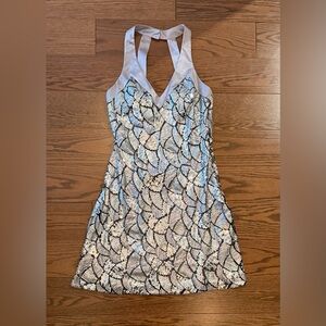 Sue Wong White and Silver Backless Dress